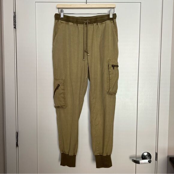 Young Fabulous Broke YFB Jogger Cargo Pants Womens Size Small Tan Drawstring Zip - Picture 1 of 16